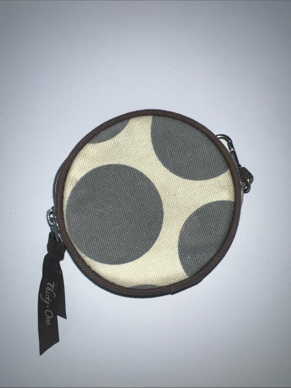 thirty-one Cream Canvas Coin Pouch with Gray Dots